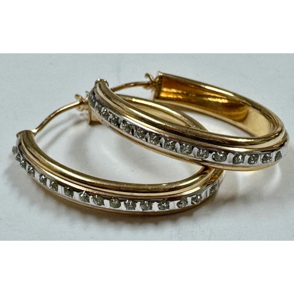 10k Gold and diamond hoop Earrings - Picture 5 of 7
